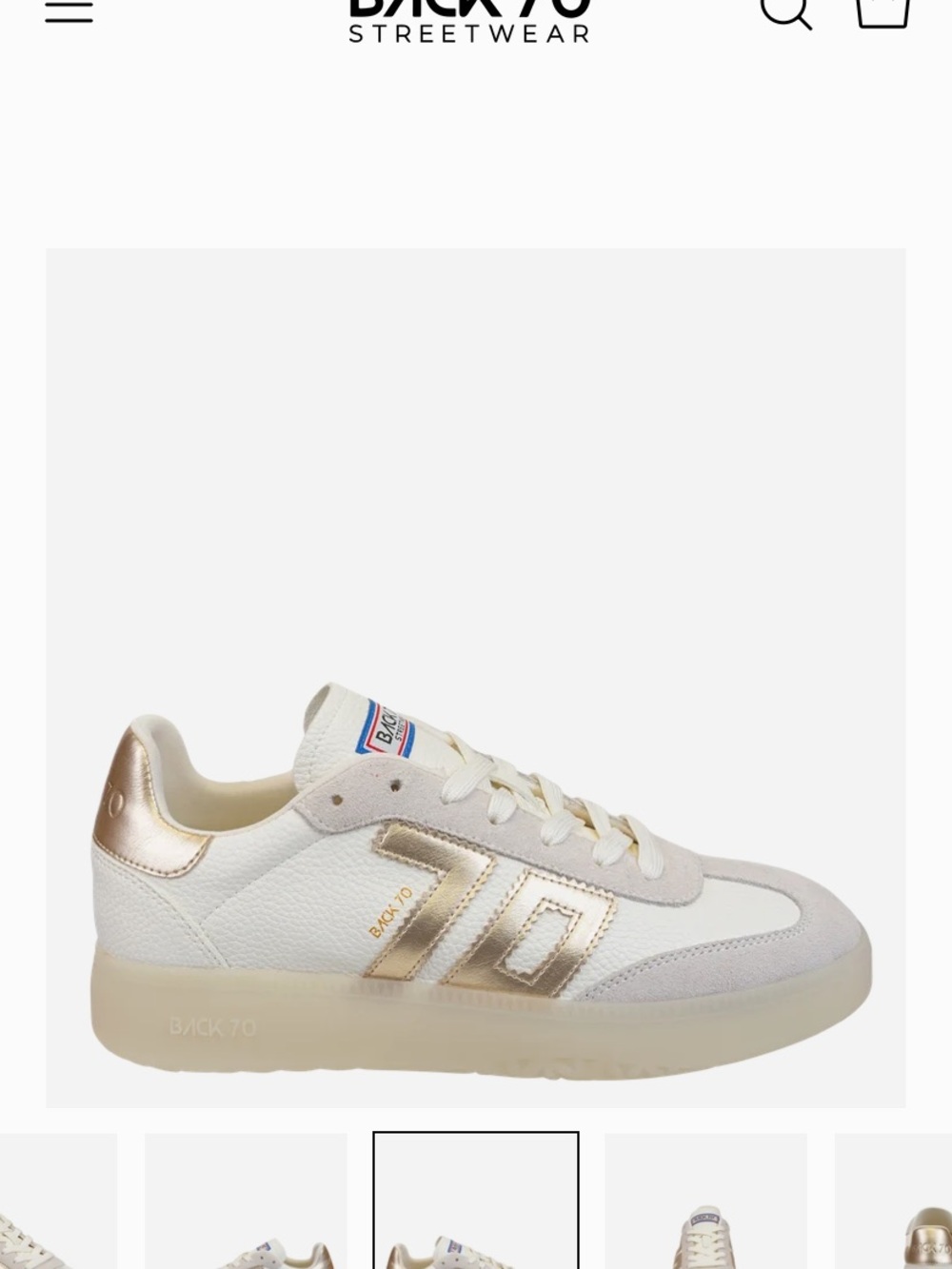 Back 70 Women's Athletic Sneaker in White with Gold Trim